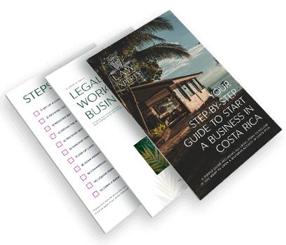 Three stacked magazines: a tropical beach guide, a legal checklist, and a business checklist.