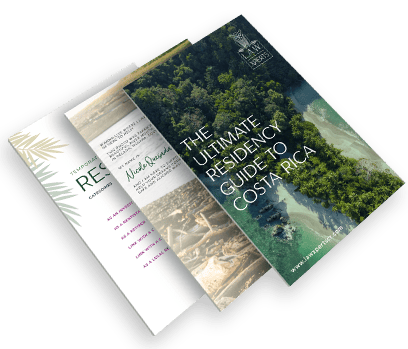Three stacked magazines: a residency guide, a legal checklist, and a business checklist.